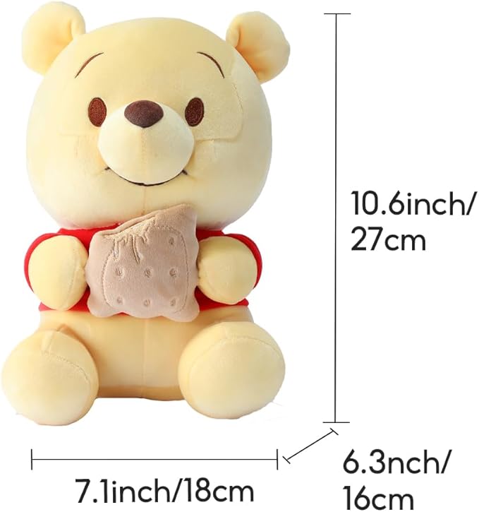MINISO Winnie-The-Pooh Stuffed Animals Plush Toy Sitting Holding Biscuits, Soft Cute Ideal Gift Doll for Sleeping and Decoration