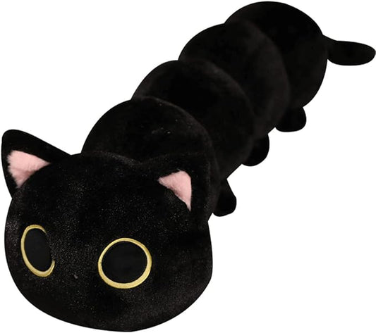 ELAINREN Furry Black Kitten Stuffed Toy Ultra-Soft Cat Big Plush Hugging Pillow Cuddle Kitty Plushie Cushion Decor Gifts/31.5''