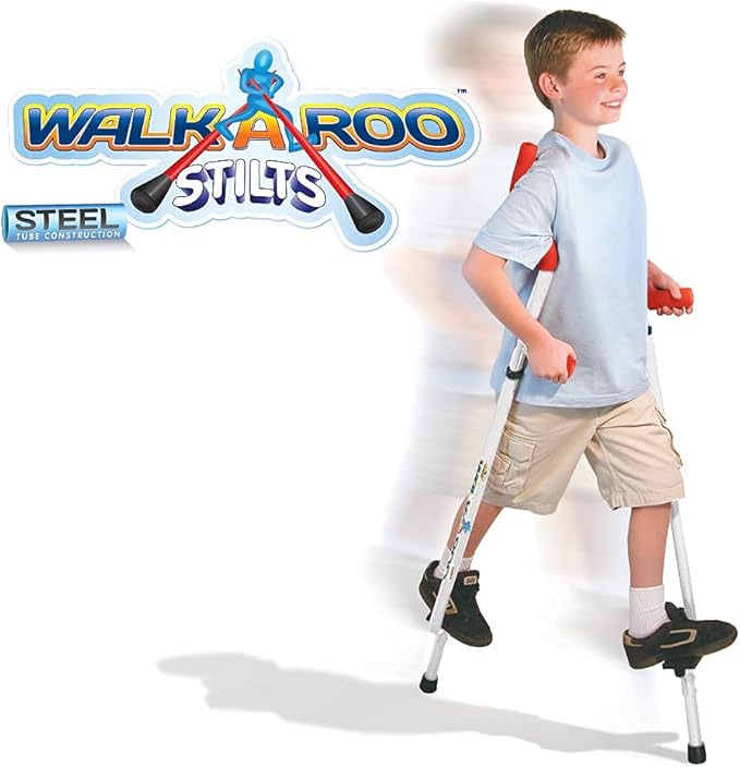 Geospace Adjustable Walkaroo Steel Stilts for Kids - Indoor/Outdoor Play, Exercise, Steel Stilts for Adults- Up to 220 lbs, Height Adjustable Walking Stilts, Kids Stilts -White