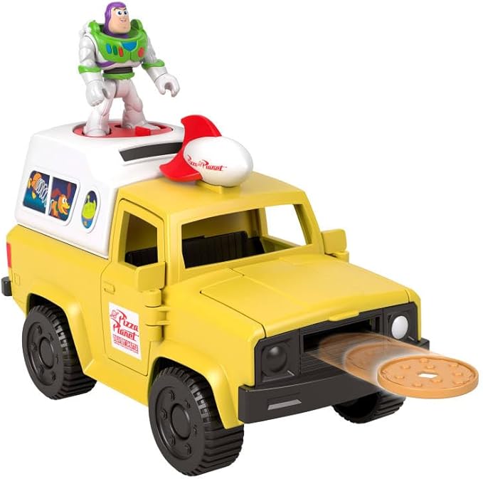 Fisher-Price Imaginext Disney and Pixar Toy Story Pizza Planet Truck with 3-inch Buzz Lightyear & Alien Friend Action Figures, Toy Vehicle & Pizza Projectile Accessories