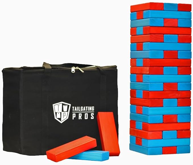 Tailgating Pros Premium Giant Toppling Timbers with Carrying Case – Choose Your Team Colors! Jumbo Outdoor Yard Game, Tower Grows to Over 5 Feet!