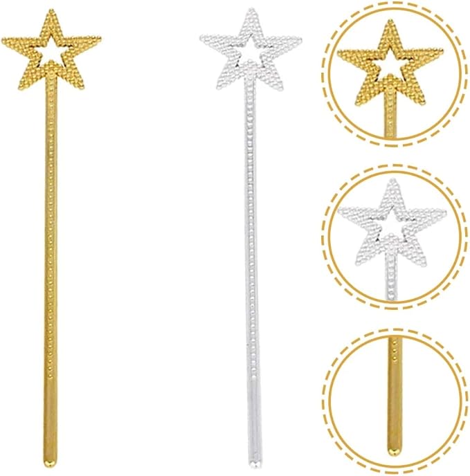 Tvoip 5PCS Girls Costume Props Star Magic Wand Angel Fairy Wands Sticks Birthday Party Wedding Halloween Cosplay Christmas 13 Inches (Silver)