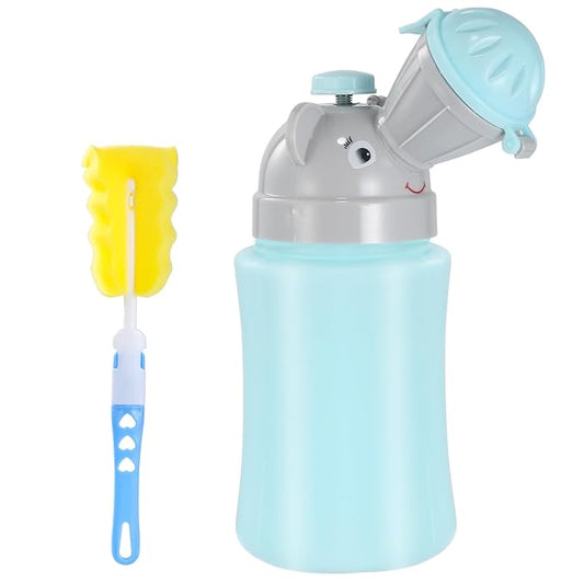 ONEDONE Portable Urinal for Kids 17 OZ Pee Bottle with Clean Brush Travel Urinal for Kids Baby Child Pee Cup for Boys Emergency Toilet for Camping Car Travel and Kid Potty Training(Blue)