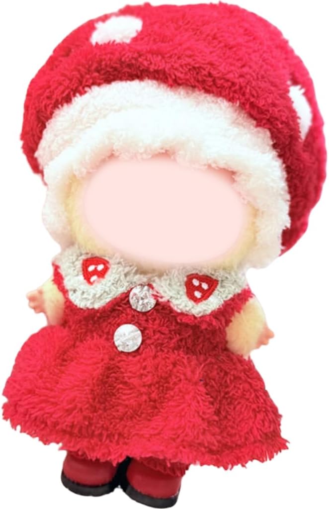 Clothes for 15/17cm Doll (No Doll), Fashion Outfit Set - Red Hat + Dress, Cute Dress Up Accessories (Red Mushroom)