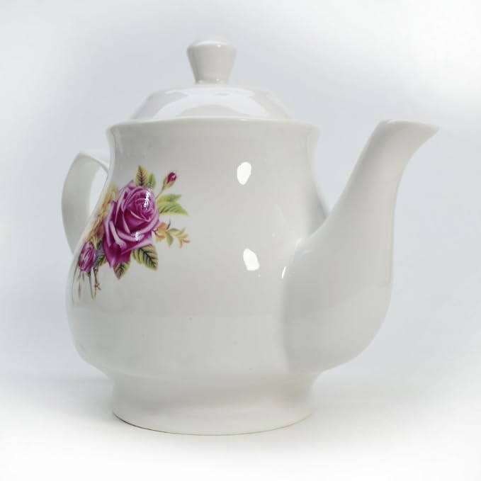 Porcelain Teapot, Ceramic White Teapot With Floral Coffee Tea Water Pot Vintage Ceramic Kettle (28oz)