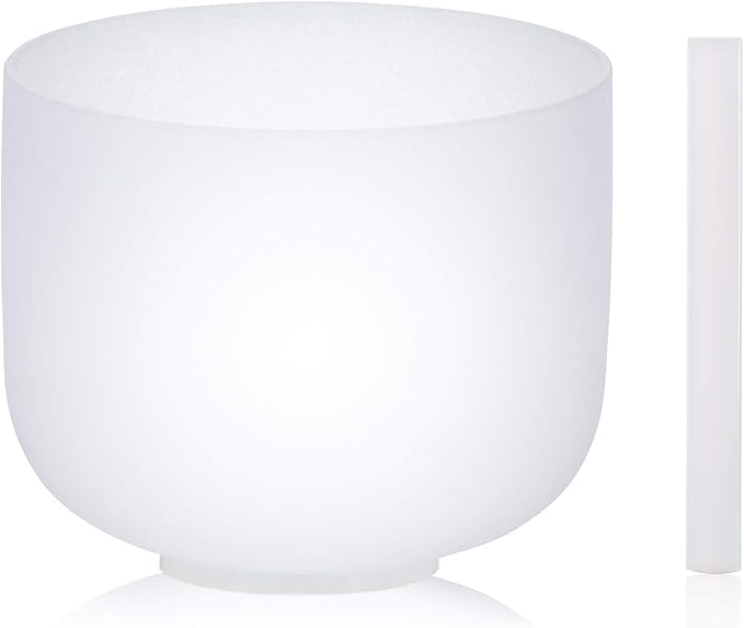 SOLSHINE Crystal Singing Bowl 8 Inches 512Hz C Note Root Chakra Frosted Quartz, With Free Crystal Forward And O-ring Sound Repairer