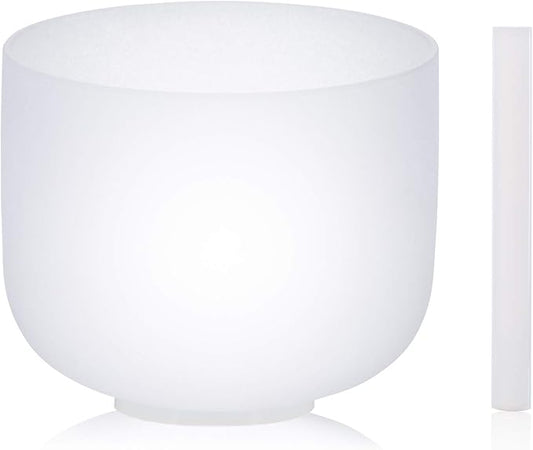 SOLSHINE Crystal Singing Bowl 8 Inches 512Hz C Note Root Chakra Frosted Quartz, With Free Crystal Forward And O-ring Sound Repairer