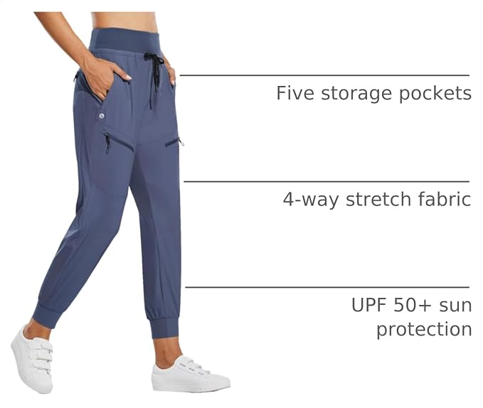 baleaf Womens Lightweight Hiking Pants Water Resistant Quick Dry Joggers with 5 Zipper Pockets UPF 50+ for Travel Hiking
