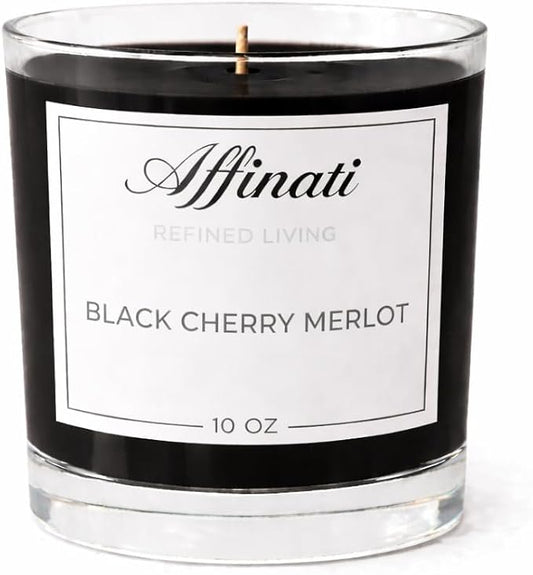 Black Cherry Merlot Affinati 10 oz Scented Candle for Home – Long Lasting Fruity Soy Blend Candle with Wooden Wick, Strong Scent Throw Glass Jar Candles, Premium Clean Burning Aromatherapy Gifts