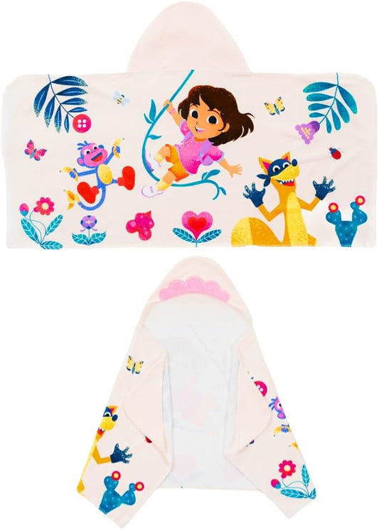 Dora The Explorer Kids Super Soft Bath/Pool/Beach Soft Cotton Terry Hooded Towel Wrap, 24 in x 50 in, (Officially Licensed Product) by Franco