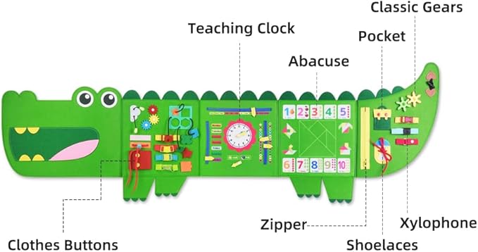 Crocodile Busy Board Montessori Busy Board, Sensory Toys Toddler Toys, Sensory Wall Activity for Toddler- Preschool Learning Panel Center for Kids 3+ Year Old Boys Gift Girls Gift(Birthday, Christmas)