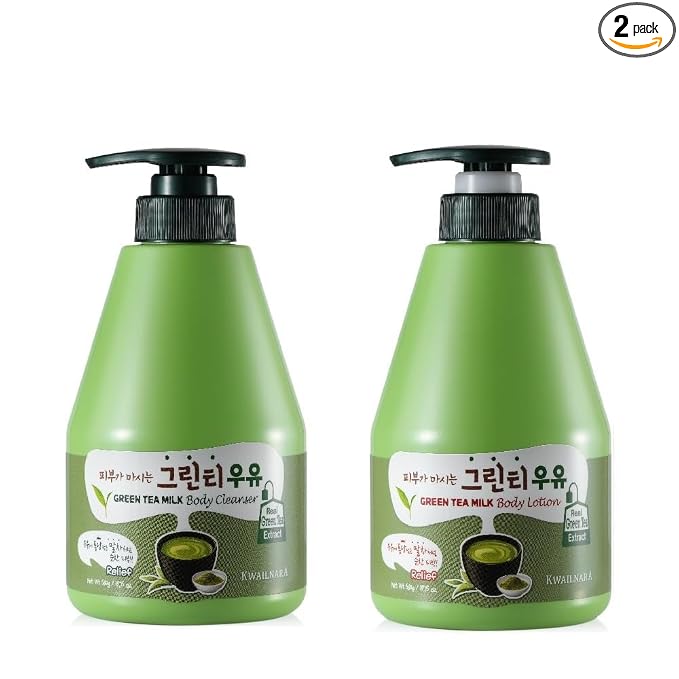 Kwailnara Green Tea Milk Body Wash & Lotion Set (19.75 Oz Each) – 2-Piece Korean Skincare Duo for Revitalized Skin | Milk Protein, Royal Jelly & Clarifying Green Tea Extract | Paraben-Free