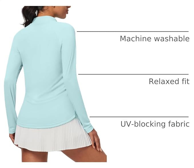 Heathyoga Long Sleeve Workout Tops for Women Golf Shirt UPF 50+ Swim Shirts for Woman UV Sun Protection Quarter Zip Pullover