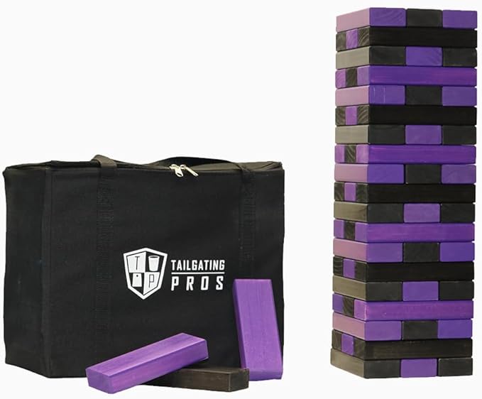 Tailgating Pros Premium Giant Toppling Timbers with Carrying Case – Choose Your Team Colors! Jumbo Outdoor Yard Game, Tower Grows to Over 5 Feet!