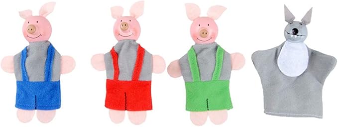 3 Little Pigs & Big Bad Wolf Finger Puppets, 4Pcs Educational Storytelling Finger Puppets Toy for Kids, Preschool & Party Favors
