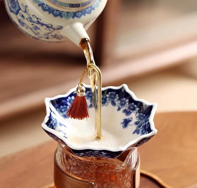 Umbrella Tea Strainer,Blue and White Porcelain Umbrella Shape Ceramic Tea Strainer,Tea Infuser for Loose Leaf Tea,Filter with Rotating Design for Coffee Brewing,Tea Accessories