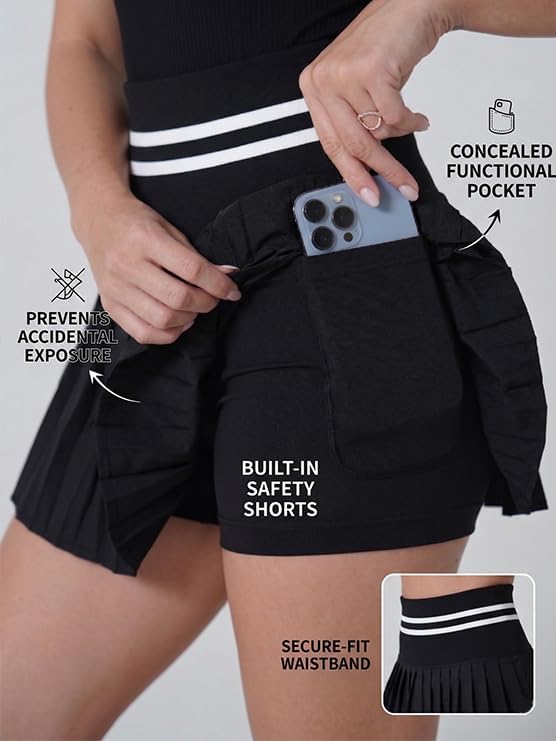 Two Piece Tennis Skirt Set for Women, Athletic Outfit with Pockets & Built-in Shorts, Moisture Wicking Golf Dress