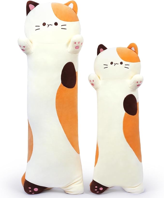 Long Plush Toy Cat Pillow Cute Plush Cat Toy Doll Stuffed Animal Cat Hugging Pillow for Sleeping Gift for Kids and Girls(Beige,110cm/43.3in)