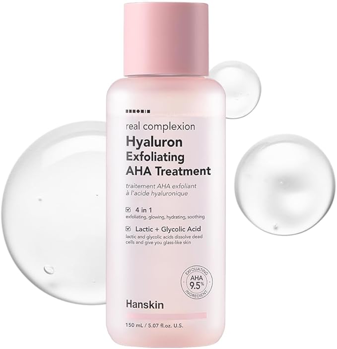 Hanskin Hyaluron Exfoliating AHA Treatment – Korean Exfoliating Toner with Glycolic & Lactic Acid for Smooth, Hydrated, Glass Skin | pH-Balanced Daily Skin Booster for Dull, Dry Skin, 5.07 fl oz