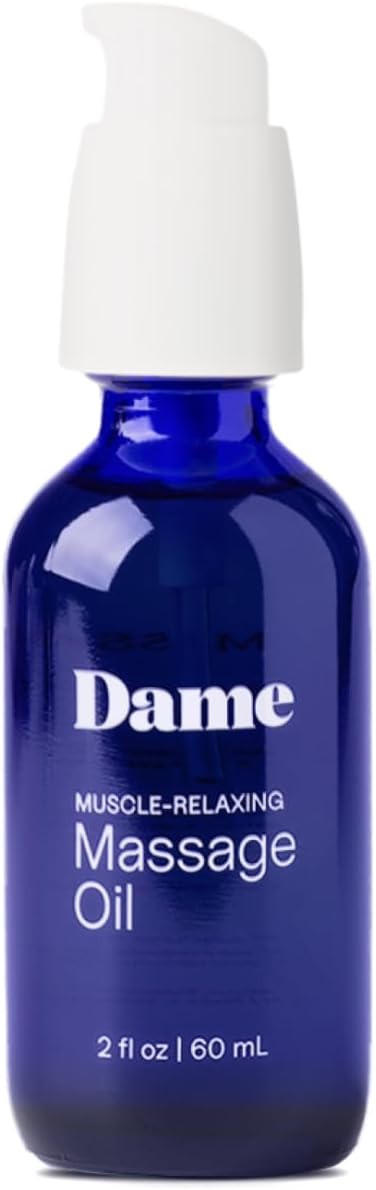 Dame Products Muscle-Relaxing Massage Oil for Women & Men, Sandalwood & Cardamom Aromatherapy Body Oil with Jojoba for Massage Therapy, Plant-Based, Non-Greasy, Relaxing Full-Body Massage Oil, 2 fl oz