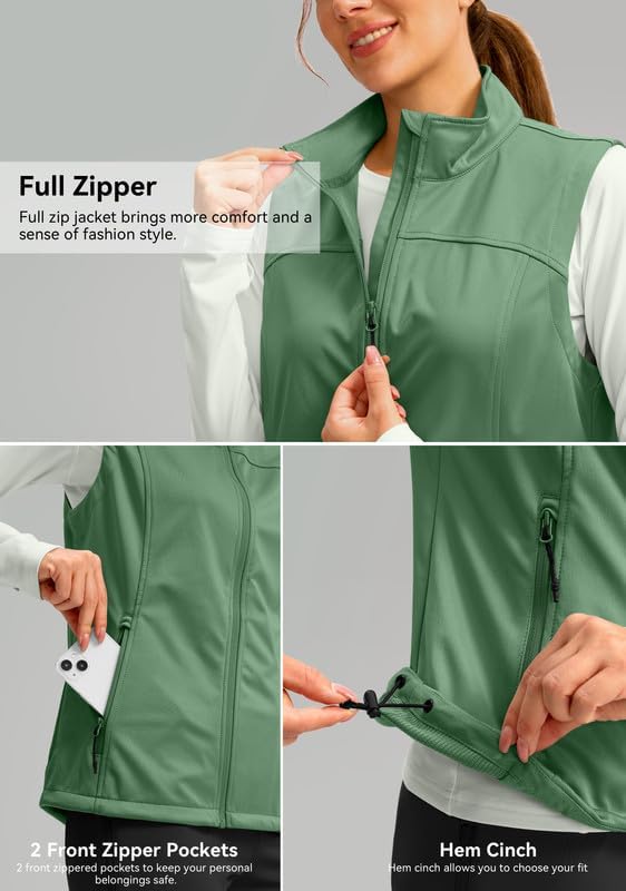 Soothfeel Women's Vest with Zipper Pocekts Lightweight Softshell Sleeveless Jacket Hiking Travel Golf Running Vest for Women