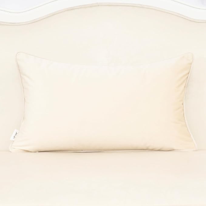 Alerfa Beige Floral Throw Pillow Cover 12 x 20 Inch Cut Velvet Rectange Luxury Decorative Lumbar Pillow Cover for Couch Living Room Bedroom