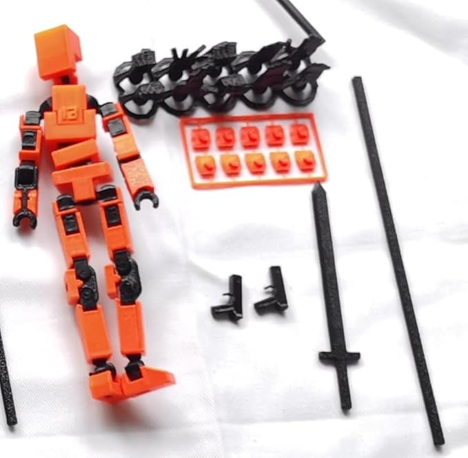 3D Printed Multi Joint Movable Mechanical Doll Model, Toy Design Style, Custom Desktop Ornament (Orange)