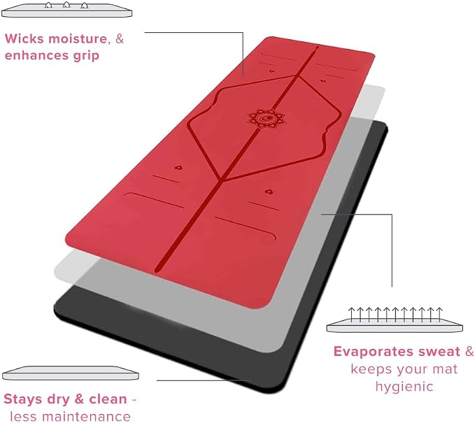 Liforme Travel Yoga mat – Patented Alignment System, Warrior-Like Grip, Non-Slip, Eco-Friendly, Ultra-Lightweight and Sweat Resistant, Made with Natural Rubber
