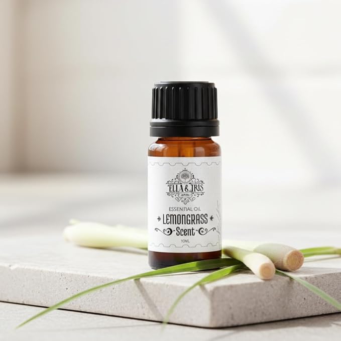 Ella & Iris Home Lemongrass Essential Oil, 10ml – Aromatherapy Diffuser Oil for Home, DIY Blends, Massage & Fresh Scented Routines