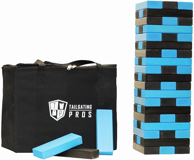 Tailgating Pros Premium Giant Toppling Timbers with Carrying Case – Choose Your Team Colors! Jumbo Outdoor Yard Game, Tower Grows to Over 5 Feet!