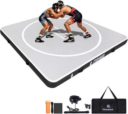 COOLWAVE Inflatable Wrestling Mat and Jiu Jitsu Mats for Home Gym or Outdoor Training, Great for BBJ, MMA, Martial Art, Grappling, Judo, Boxing, Yoga and More with Soft Landings and Good Bounce