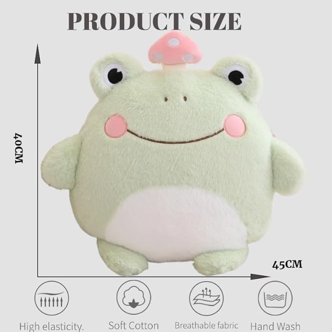 Frog Plush Pillow, Cute Frog Stuffed Animal Plush Toy Throw Pillow Kawaii Plushies Gift for Kids Girls Adults Valentines Birthdays