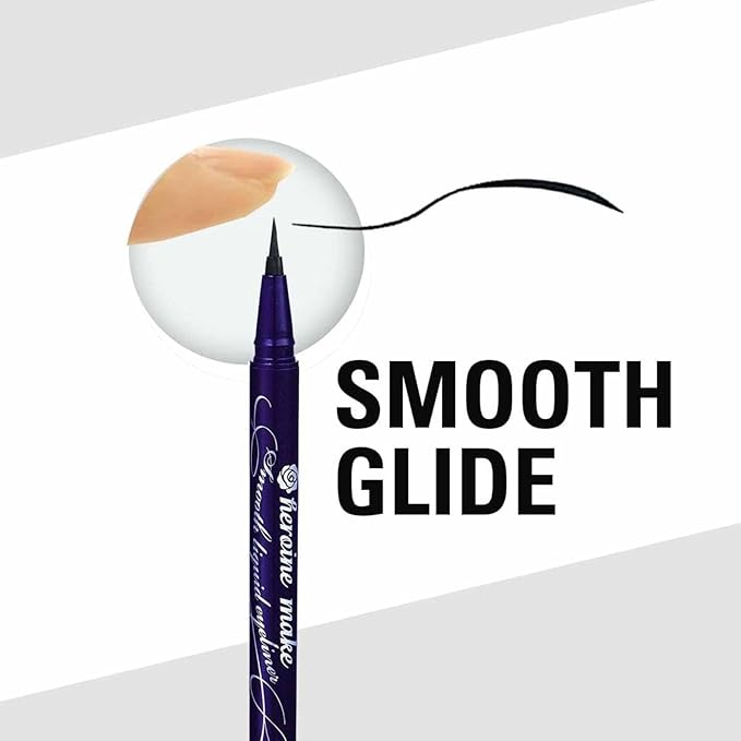 Heroine Make by KISSME Cat Eye Liner for Long Lasting Wear, SMOOTH Liquid Eyeliner Pen with Ultra-Fine 0.1mm Tip, Waterproof Eyeliner for Sensitive Skin, Made in Japan, Jet Black, 2EA