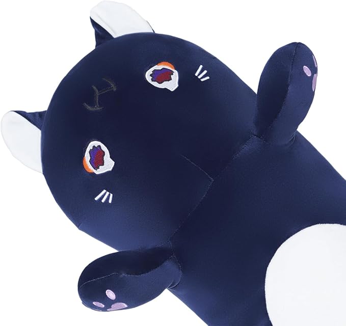 Long Cat Body Pillow for Kids, Cute Cat Stuffed Animals Gifts for Girls, Long Cat Plush Toy for Birthday, Soft Cat Plushies Pillow (DevilCAT with Skull, 27.6in/70cm)