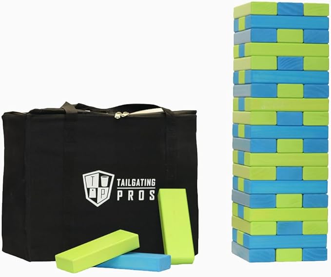 Tailgating Pros Premium Giant Toppling Timbers with Carrying Case – Choose Your Team Colors! Jumbo Outdoor Yard Game, Tower Grows to Over 5 Feet!