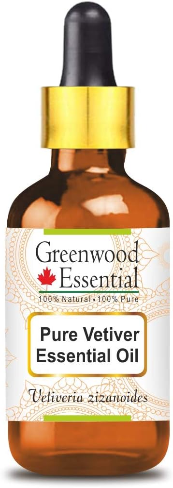 Greenwood Essential Pure Vetiver Essential Oil (Vetiveria zizanoides) with Glass Dropper Steam Distilled 30ml (1.01 oz)