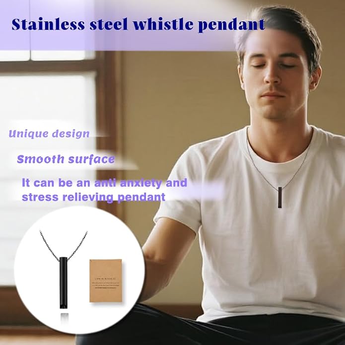 Mindful Breathe Necklace for Men Women Quit Smoking Breathe Whistle Pendant Stress Relief Necklace Anxiety Relief Gift
