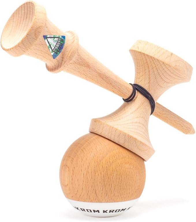 Kendama Toy POP Natural Look - High Wood Quality - Extra Strong - for Beginner and Pro - Gift Pack : Extra String + Stickers