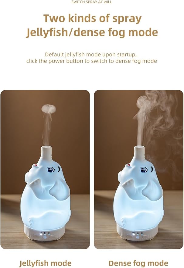 Rotating Elephant Essential Oil Diffuser 2 Modes | 2 Spray Modes, Colorful Gradient Lights, Ultrasonic Quiet Design, Decor Humidifier for Home Bedroom Office