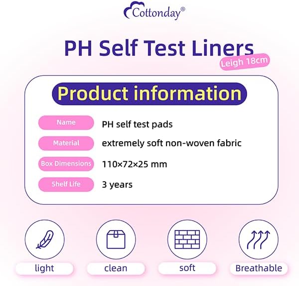 Cottonday Vaginal Health pH Test Liners, Feminine pH Test, Value Pack | Monitor Vaginal Intimate Health & Prevent Infection | Accurate Acidity & Alkalinity Balance (6Pieces)