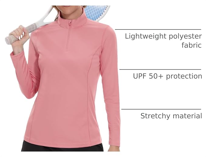 TACVASEN Women's Quarter Zip Pullover Golf Shirts UPF 50+ Long Sleeve Sun Shirts UV Protection Workout Tops