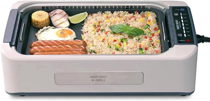 SMART BERRY 3 in 1 Smokeless Electric Indoor Grill, Nonstick Grill/Griddle Plates, hot pot, Glass Lid, Portable Korean BBQ Grill with 7-Level Control, black (HOT POT set White)
