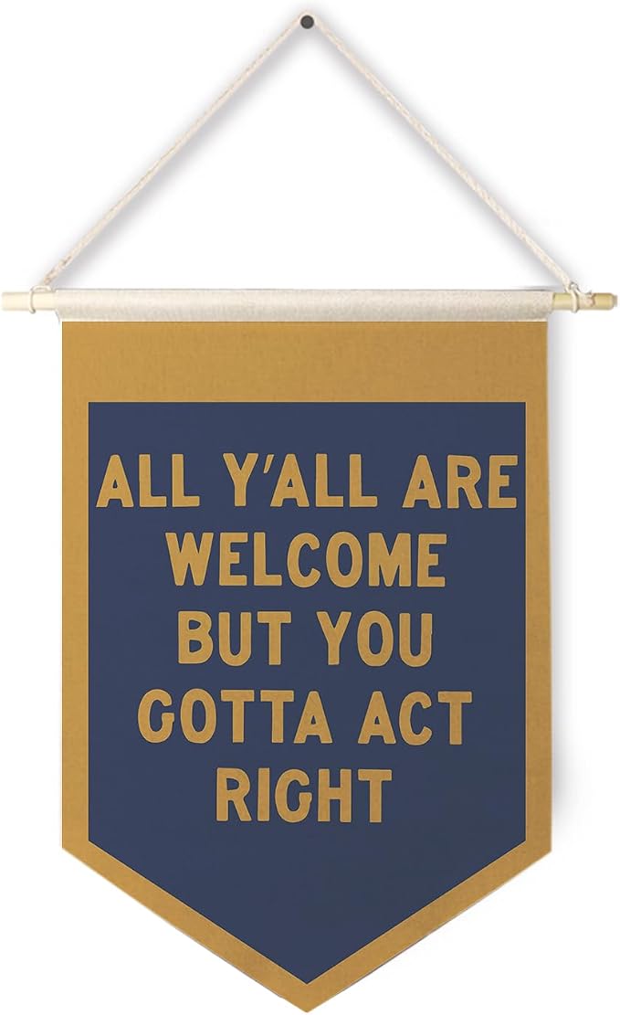 Qpenm All Are Welcome Hanging Wall Canvas Banner,Welcome Hanging Pennant Flag Prints,Funny Posters & Prints,Classroom Home Entryway Living Room Office Decor