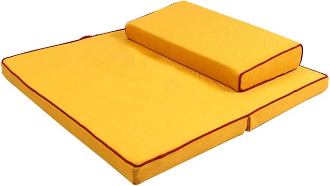 Portable Foldable Meditation Cushion Mat Set with Washable Cotton Linen Cover, Larger Thick Yoga Mat Bolster Floor Pillows Seating for Adults Meditation Accessories yellow-60cm