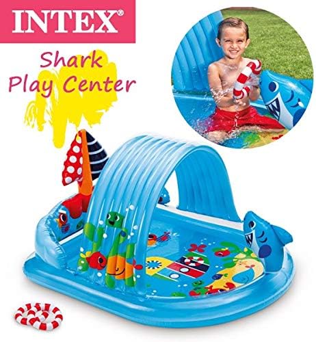 INTEX 57128MW Shark Play Center Inflatable Kiddie Pool, 61.5in x 51in x 33in, Ages 2+
