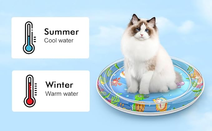 Inflatable Cat Dog Baby Water Mat Toy, [Newly Upgraded, 2 Layers Thickened] Premium Anti-Scratch Leak Proof Mat, with Floating Fish for Indoor Kitten Cats & Kids to Swatting Exercise Hunting (Dolphin)