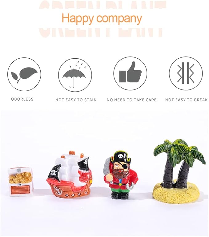 Pirate Theme Figures Miniature Play Set Mini Pirate Ship Collection Playset Cake Toppers for Fairy Garden Ornament, Landscape Scenes,Dollhosue,Party Favor