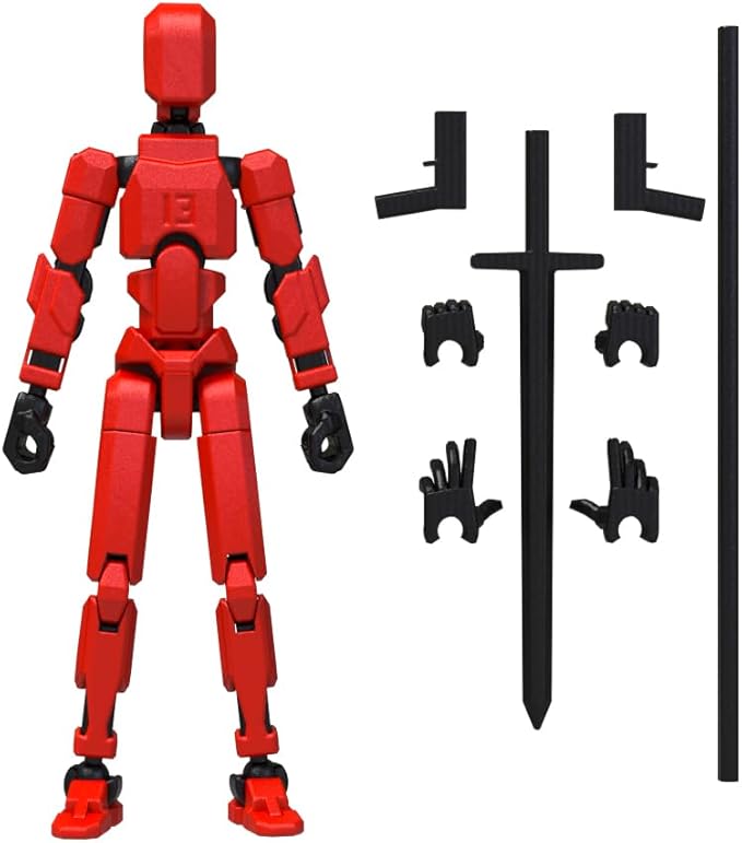 MerryXD T13 3D Action Figure,Assembly Completed Dummy Nova Tintan Lucky 13 Action Figure 3D Printed Multi-Jointed Movable Toy Red