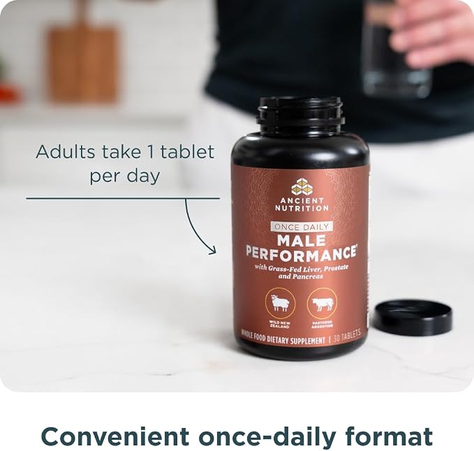 Ancient Nutrition Organ Supplements for Men, Once Daily Grass-Fed and Wild Organ Complex Tablets, Liver, Prostate, Pancreas Supports Male Performance, Healthy Aging, 30 Ct