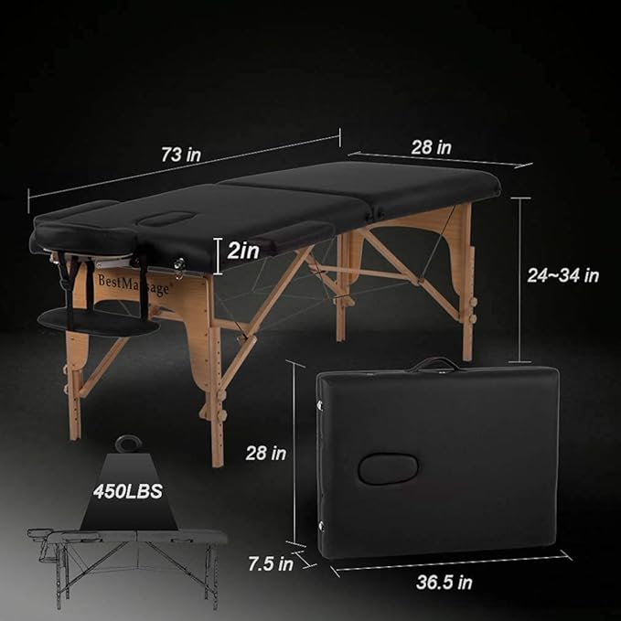 BestMassage Massage Bed Portable Massage Table 28 inch Wide Lash Bed Height Adjustable PU Leather 2 Folding with Oxford Bag for Spa Footmassage Facial CareSpa Tattoo